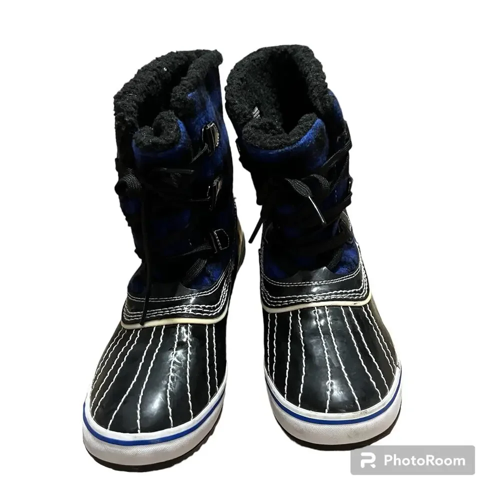 Skechers Women's Blue Black Buffalo Plaid Insulated Lined Winter Duck Boots Sz 9